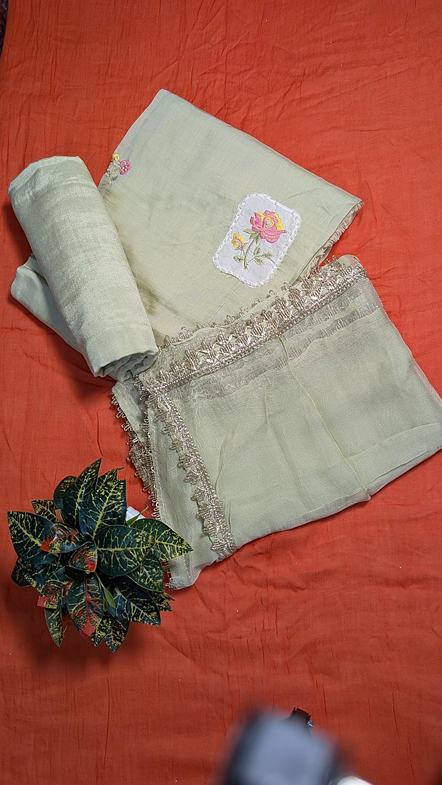 Muslin Coton Patch Work Lace Unstitched Suit – photo 2
