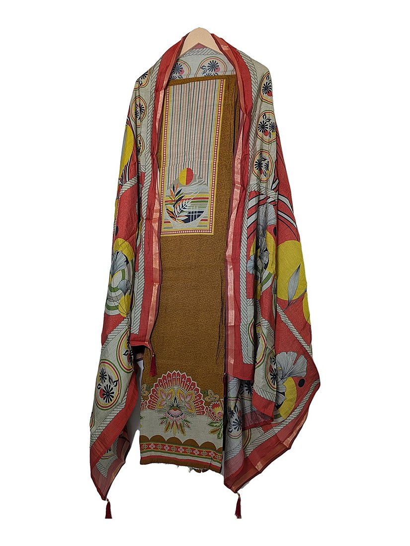 Maheshvari Office Wear Unstitch Suit, Mustard – Dudi Collection