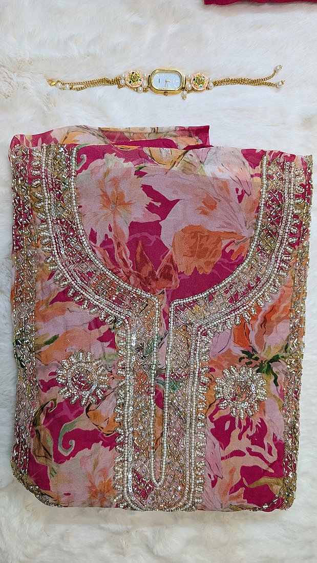 Organza Kurta Bottom Cotton Dupatta Pure Chiffon Heavy Work Unstitched Suit – photo 2