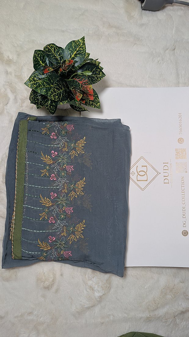 Organza Work Kurta and Dupatta Santoon Bottom Unstitched Suit – photo 4