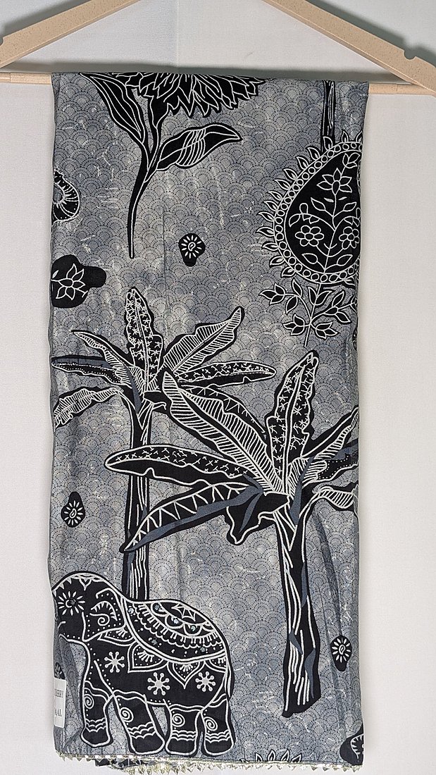 Black Berry Modal Silk Elephant Print Unstitched Suit – photo 2