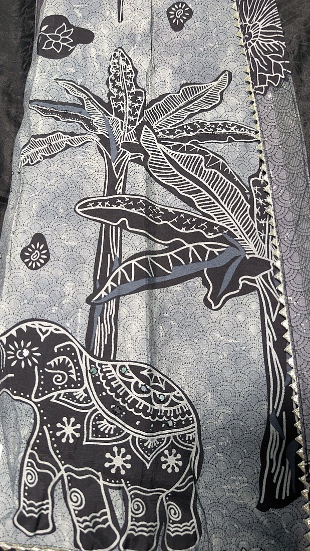 Black Berry Modal Silk Elephant Print Unstitched Suit – photo 5