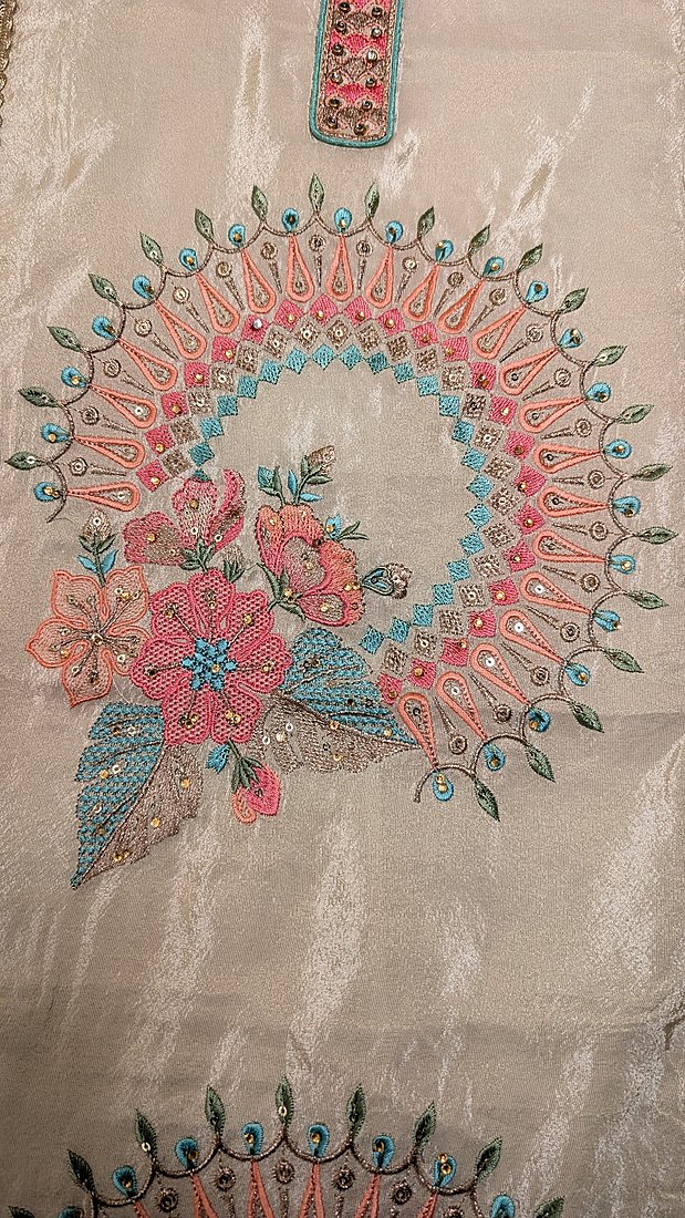 Shimmer Silk Kurta, Santoon Bottom, Organza Dupatta Unstitched Suit – photo 2