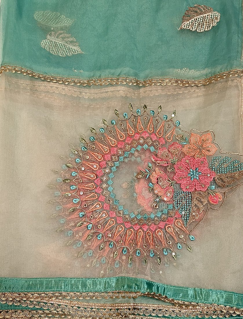 Shimmer Silk Kurta, Santoon Bottom, Organza Dupatta Unstitched Suit – photo 3